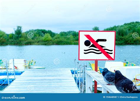 No Swimming Sign On The Beach Stock Image Image Of Information