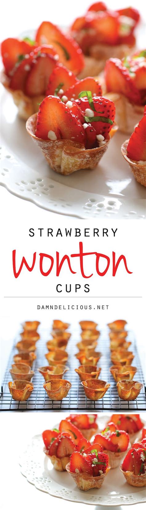 Use wonton wrappers to enclose buffalo chicken, bananas and nutella, or shrimp. Strawberry Wonton Cups | Recipe | Wonton cups, Food, Yummy ...