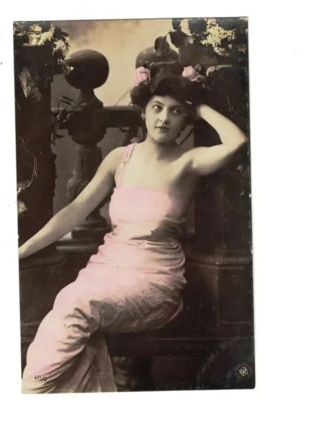 Sb Victorian Beauty Naked Shoulders Pink Dress Sexy Pose Rppc Hand