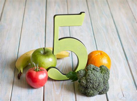 5 Five A Day Portion Size With Fresh Fruits And Vegetables Healthy Diet