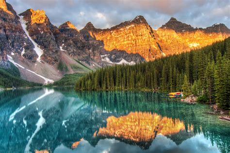 Moraine Lake Canada Alberta Mountains Forest Reflection Wallpaper
