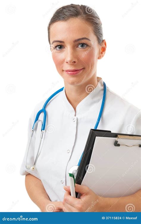 Woman Doctor Holding Clipboard With Pen Stock Photo Image Of Female