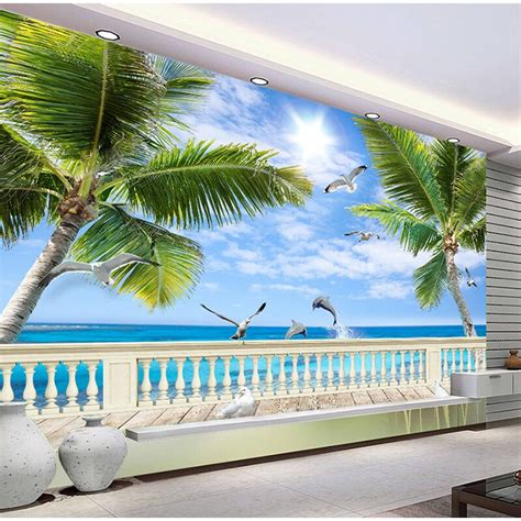 Custom Photo Wallpaper Mural 3d Mediterranean Beach Seascape Coconut