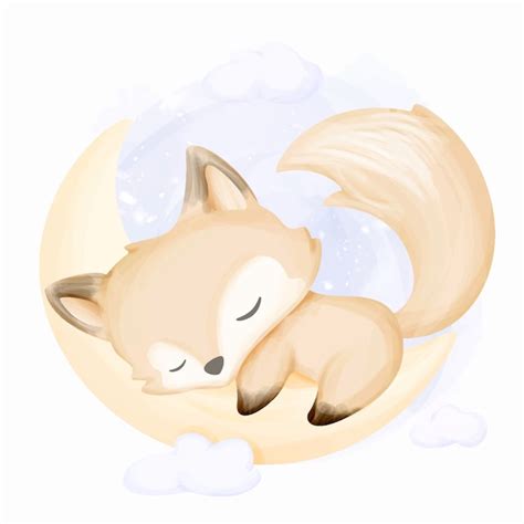 Premium Vector Little Fox Sleep On Moon