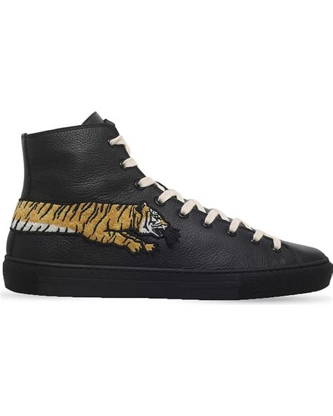 Gucci Major Tiger Leather High Top Trainers In Black For Men Lyst