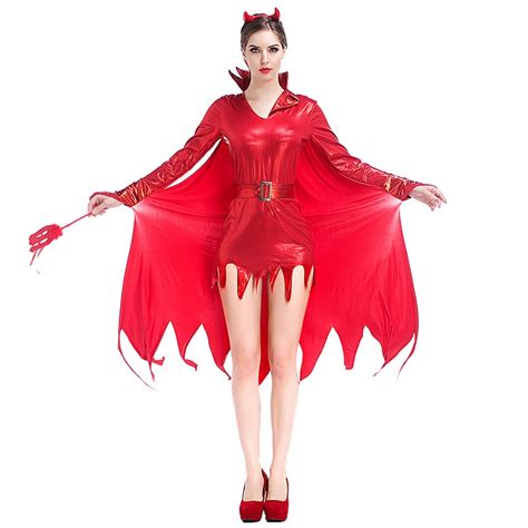 Piece Set Red PVC Sexy Devil Costume Adult Cosplay Outfit Fancy Dress Plus Size Halloween