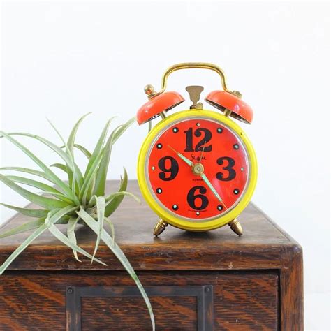 Vintage Orange And Yellow Sheffield Alarm Clock Retro Alarm Clock