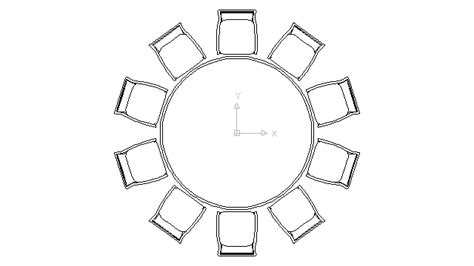 Autocad Drawing Large Round Table With Chairs For Celebrations Banquet