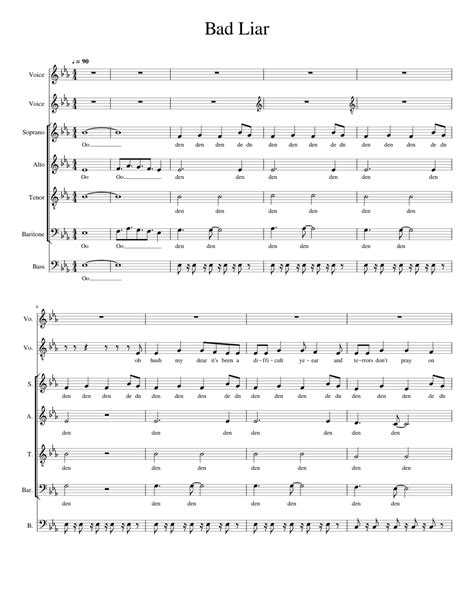 Bad Liar Sheet Music For Piano Bass Download Free In Pdf Or Midi