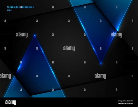 Abstract Blue Triangles With Lighting Laser On Black Background With