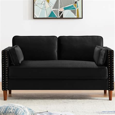 Black Loveseat Modern Linen Fabric Sofas For Small Spaces Upholstered
