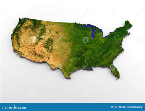 Contiguous 48 Usa States 3d Physical Map With Relief Stock Illustration
