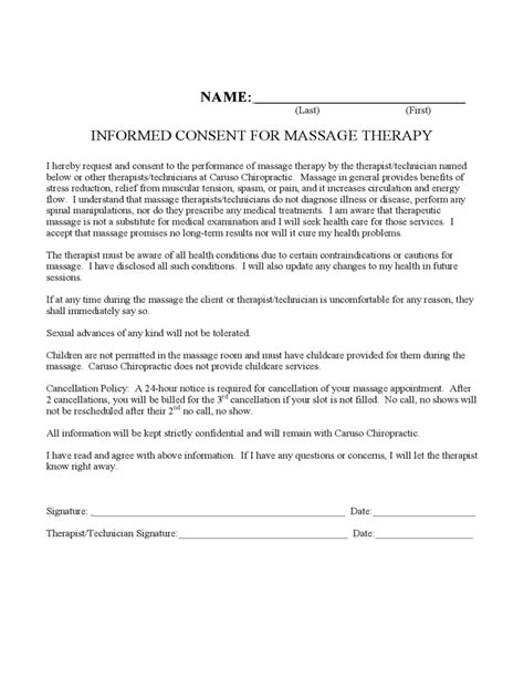 Massage Therapy Consent Form 2 Free Templates In Pdf Word Excel Download