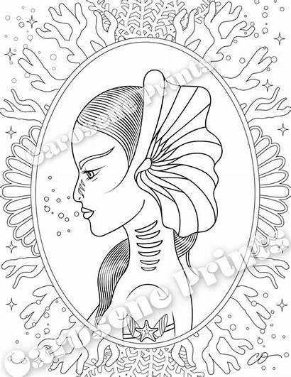 Mermaid Coloring Embroidery Paper Intricate Printable Patterns