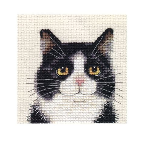 Details About BLACK WHITE CAT KITTEN Full Counted Cross Stitch Kit
