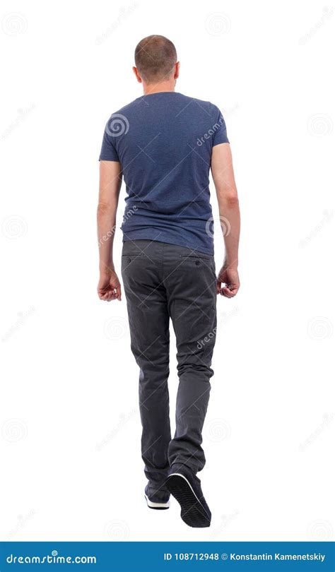 Back View Of Going Handsome Man Walking Young Guy Stock Photo Image