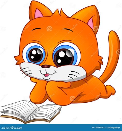 Funny Cat Reading Book On White Background Stock Vector Illustration