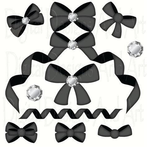 Items Similar To Black Bow Clipart Ribbon Bows Clip Art Black Ribbon