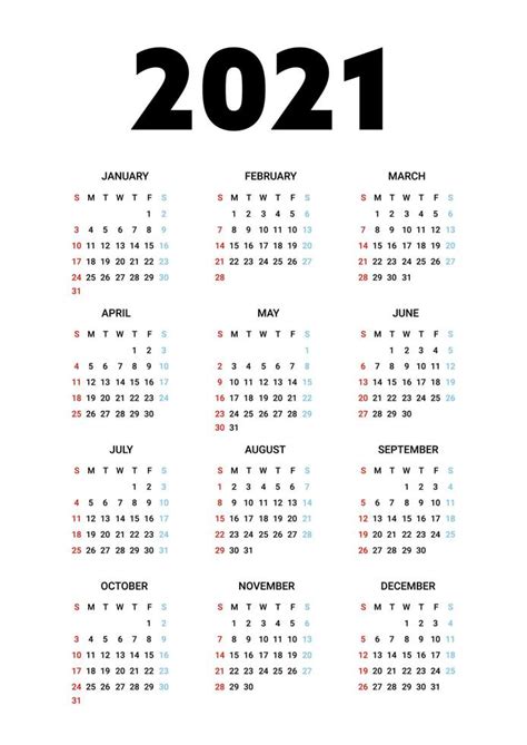 Calendario 2021 Aislado Sobre Fondo Blanco La Semana Comienza Desde El Vrogue