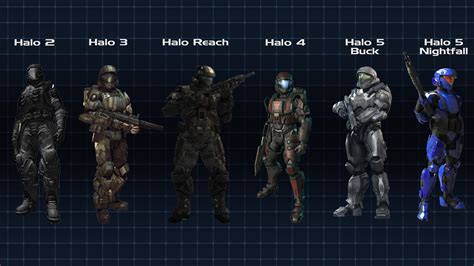 A Lineup Of The Odst Armors From Halo 2 Through Halo 5 Halo