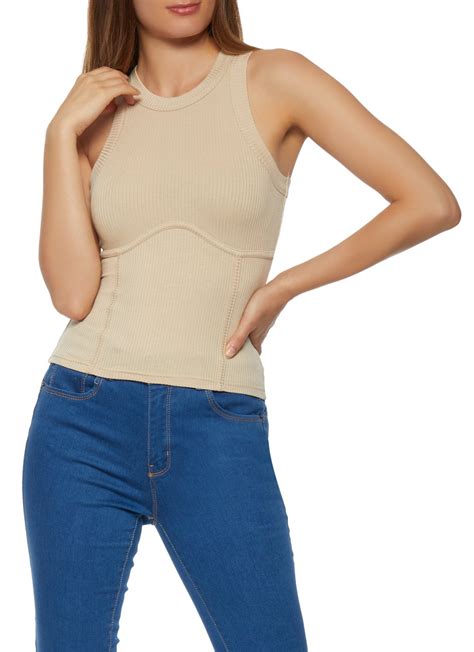 Ribbed Knit Bustier Tank Top Tank Tops Bustier Tops