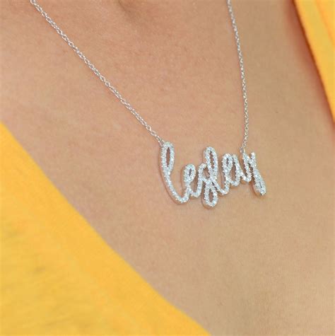 K Solid White Gold Name Plate Necklace Personalized Name Etsy