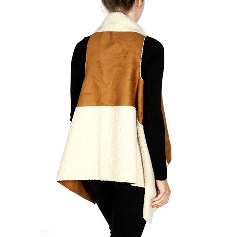 Ellie And Kate Womens Contrast Faux Sherpa Suede Vest Letay Store