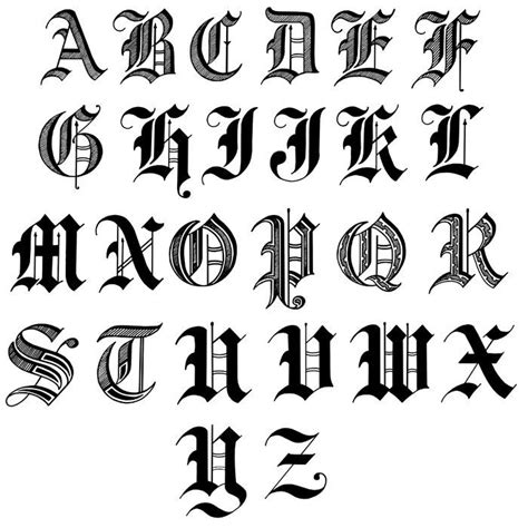 The Upper And Lower Case Of An Old English Alphabet With Letters In
