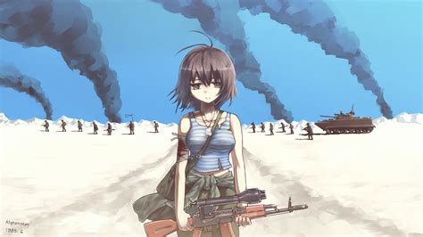 Anime Girl With Gun On War In Afghanistan 4k Wallpaperhd Anime