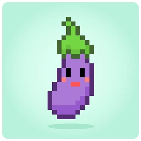 Premium Vector 8 Bit Pixel Eggplant In Kawaii Style Vegetables