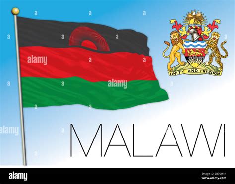 Malawi Official National Flag And Coat Of Arms African Country Vector