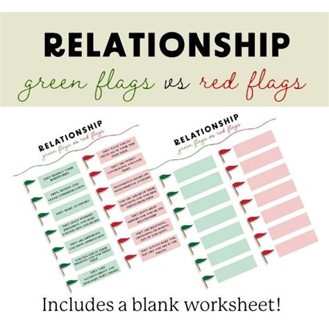 Healthy Relationships Green And Red Flags With A Blank Worksheet Etsy
