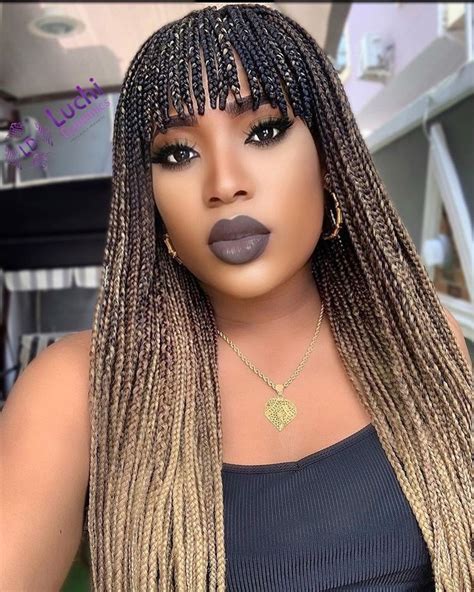 Braided Wig With Bangs In 2021 Short Box Braids Hairstyles African