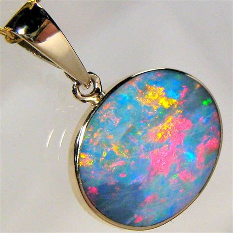 73ct 14k Gold Genuine Natural Australian Opal Pendant Inlay Necklace