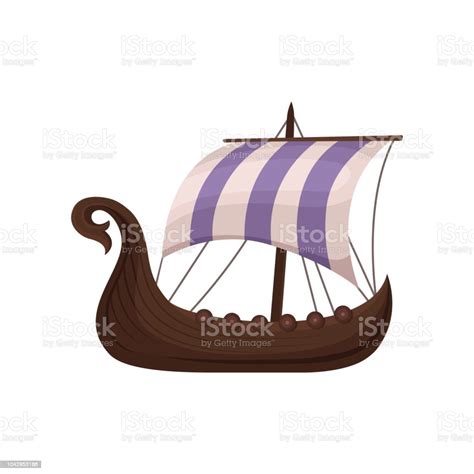 Viking Scandinavian Draccar With Striped Sails Norman Ship Sailing