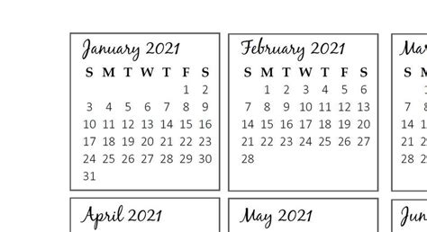 Simple to customize and print. 2021 Mini Yearly Calendar Printable Template PDF | Etsy