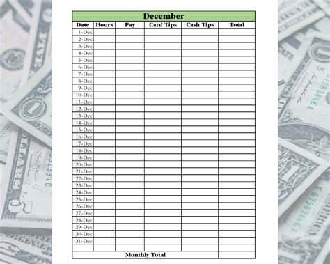 Server Tip Tracker Tip Tracker Template Printable Tip Tracker Server