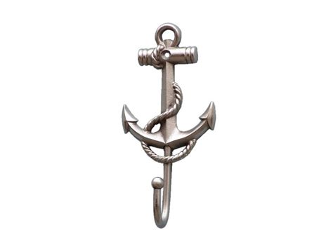 Wholesale Silver Finish Anchor And Rope With Hook 7in Hampton Nautical