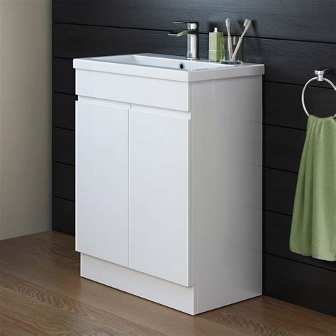 600 Mm White Gloss Vanity Sink Unit Ceramic Basin Bathroom Storage