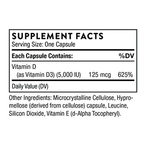 Thorne Vitamin D 5000 Vitamin D3 Supplement 5000 Iu Support