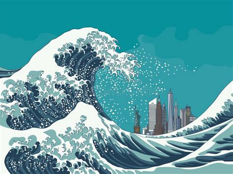 Große Wellen Tsunami Gemalt Stock Abbildung Illustration von ozean