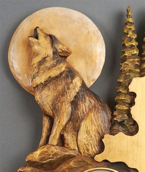 Wolf Carved On Woodwood Carving With Barkhand Made Twall Etsy