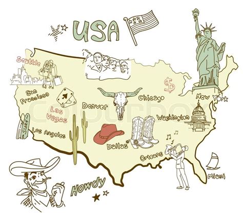 Stylized Map Of America Things That Different Regions In Usa Are Famous