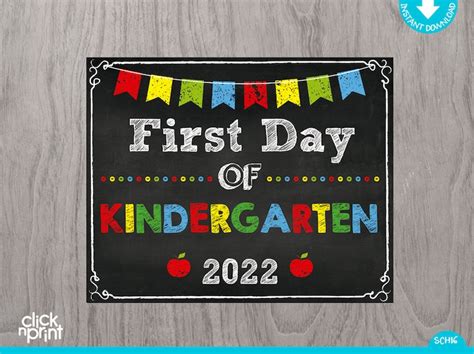 First Day Of Kindergarten Sign Instant Download Print Etsy