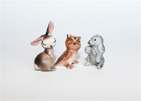 Miniature Vintage Animal Figurines Bunny Rabbit Owl And Etsy