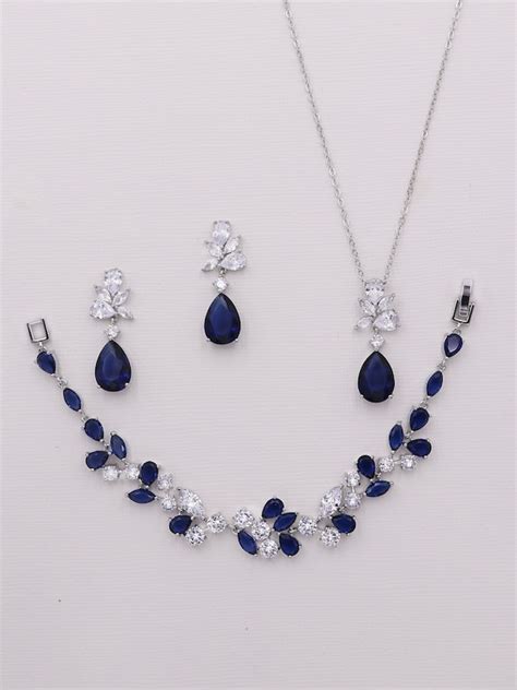 Sapphire Necklace Set Blue Sapphire Jewelry Set Blue Bridal Etsy