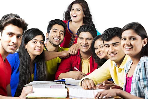 Indian Group College Students And Teacher Book Studying Education Class