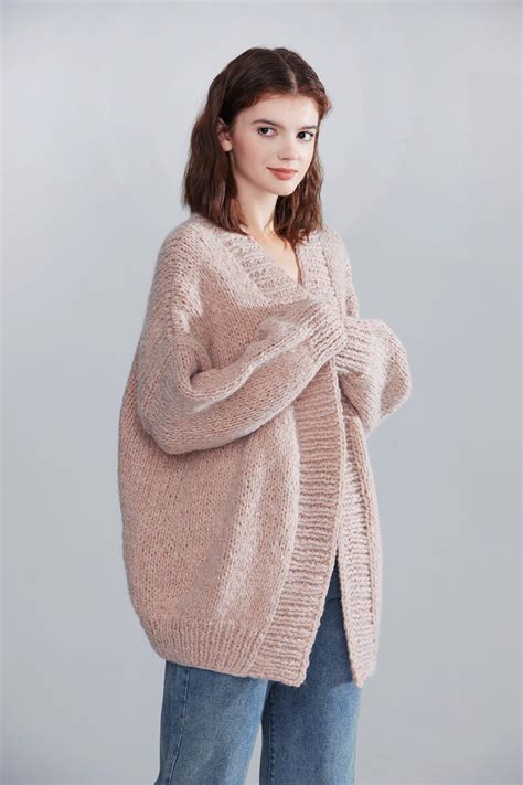 Hand Knit Oversize Woman Sweater Chunky Slouchy Dusty Pink Etsy