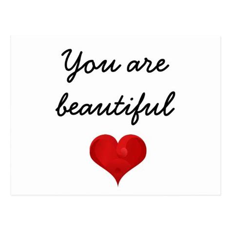You Are Beautiful Handwriting Typography Red Heart Postcard Zazzle