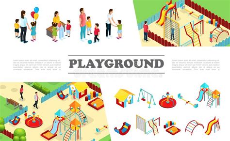 Isometric Kids Playground Elements Collection Stock Vector